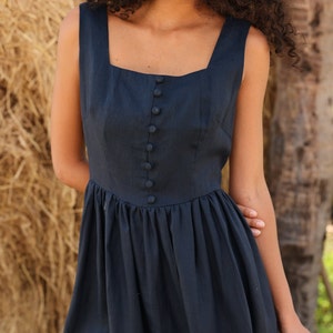 Elegant a-line linen dress ZORA, Sleeveless linen dress, Front button dress, Linen sundress, Pleated linen dress, Wedding beach guest dress