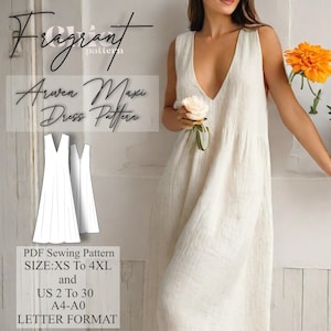 V Neck Dress Pattern , Maxi Dress Sewing Pattern , Women Dress Sewing Pattern , Linen Dress , Summer Dress , Digital PDF Sewing Pattern