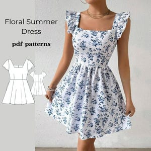 Women Summer Mini Dress Pattern,Dress Sewing Pattern For Women,V-Neck Dress,Sundress Sewing Pattern,Fall Dress A0 A4 US Letter-US 2 to 30