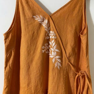 Linen Maxi Vacation Dress – Floral Embroidered Dress – Summer Beach Dress – Boho Garden Dress - 200gsm